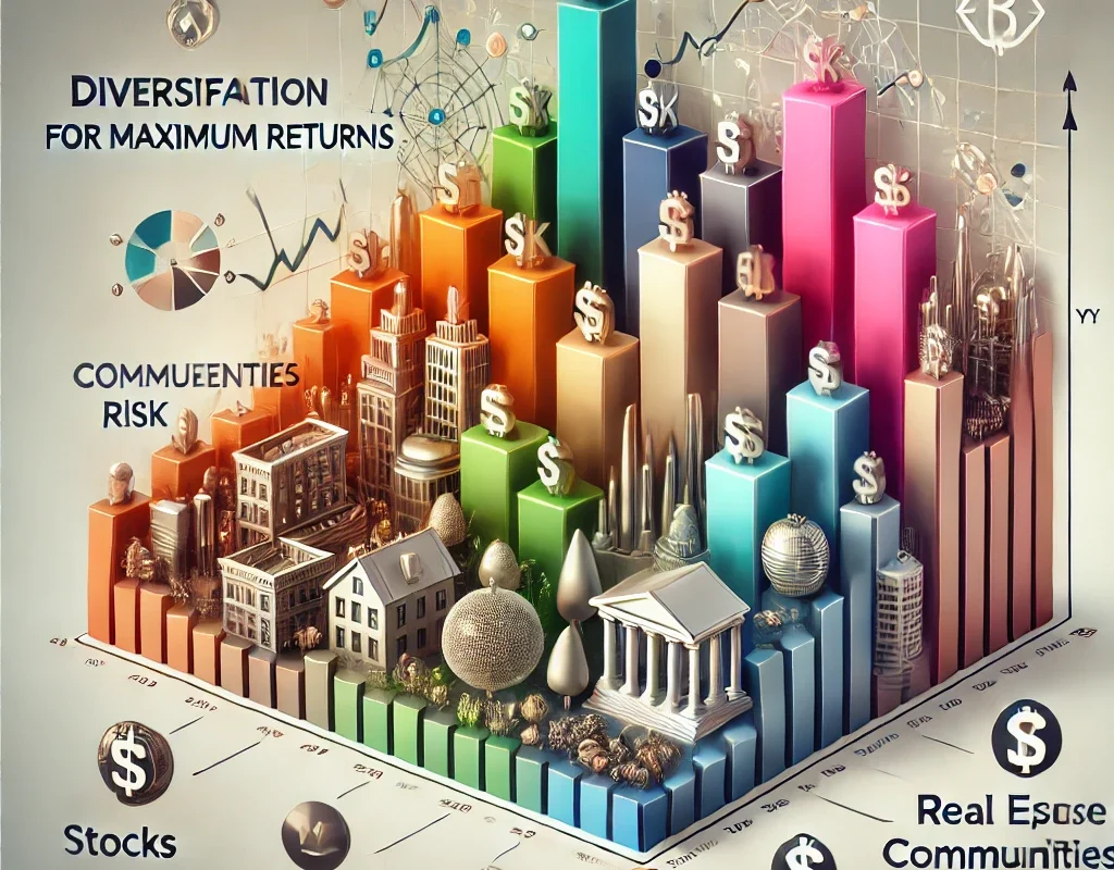 Graph showing a diversified investment portfolio with different asset classes for maximum returns.