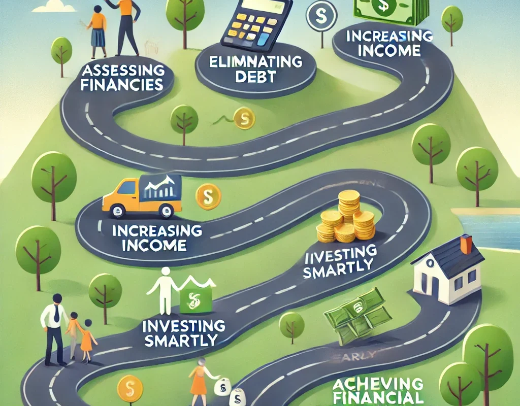 A roadmap illustrating steps to financial independence and early retirement.